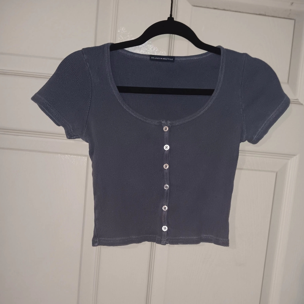 Brandy Melville Gray Cropped Buttoned T-Shirt Sz See Measerments